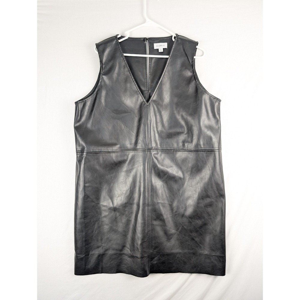 Evereve Elodie Shift Dress Black Faux Leather Womens XL